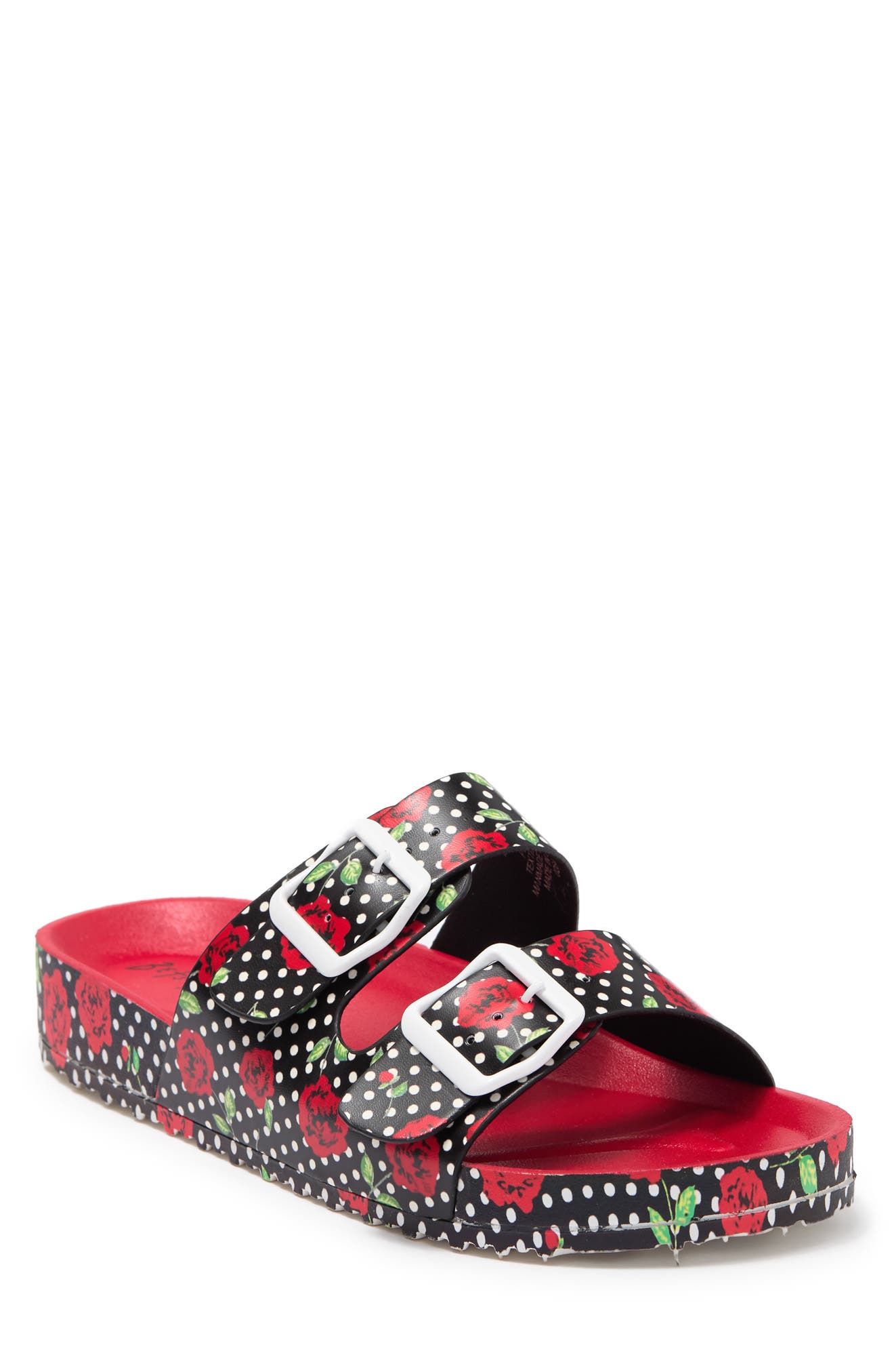 Betsey Johnson Misty Jeweled Dual Band Buckle Slide Sandals Black Multi Size 7.0 
